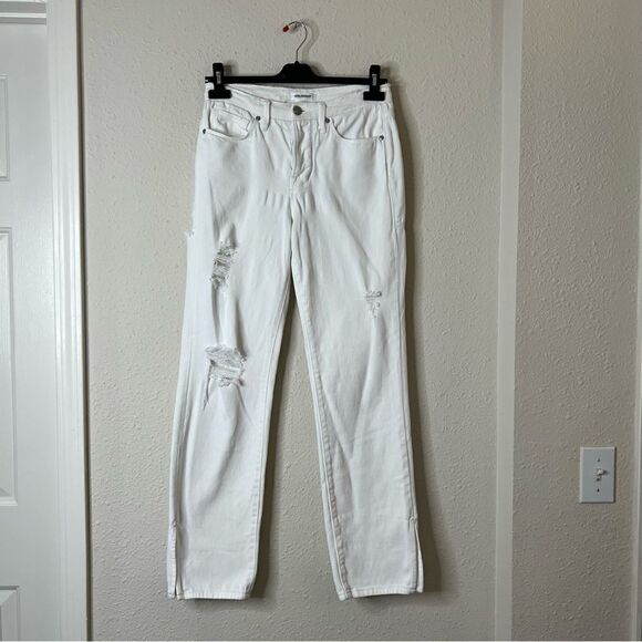 Good American Good Boy White Distressed Straight Jeans Size 2/26 - Picture 4 of 12